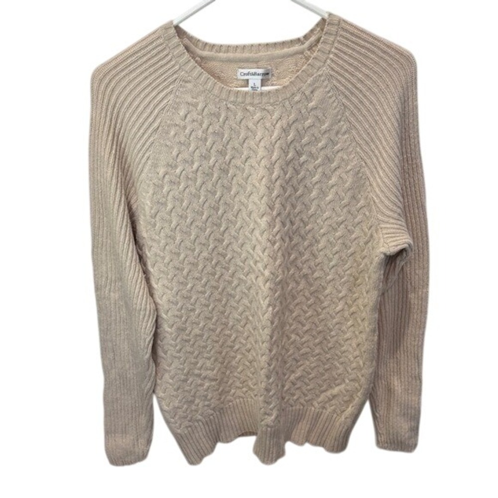 Croft & Barrow Womens Cable Knit Crew Neck Long Sleeve Sweater Beige‎ Large